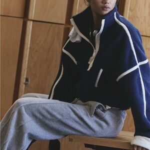 Free People FP Movement Mountain High 1/2 Zip Fleece Pullover in Navy